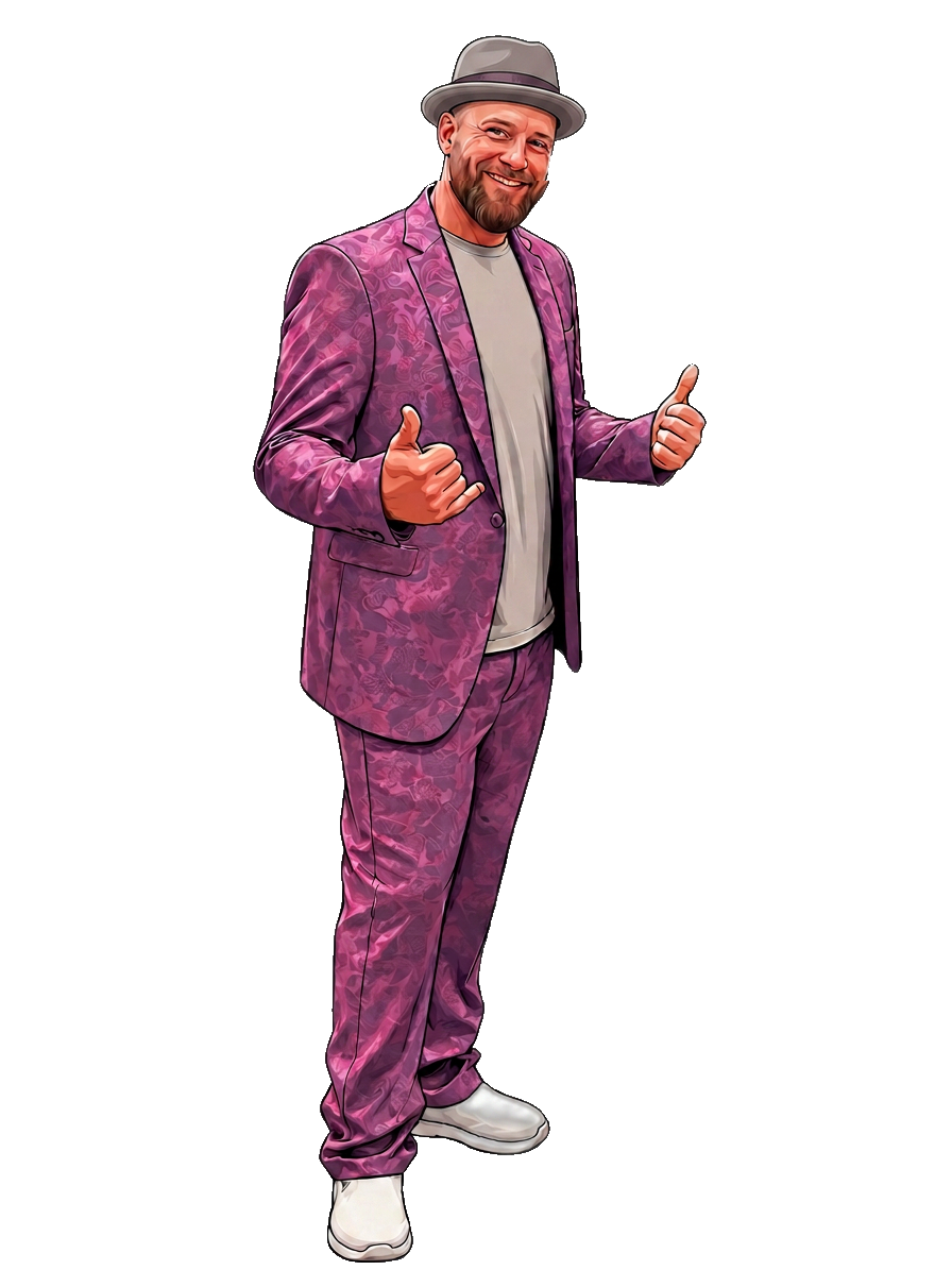 Kenny Kruise in his signature magenta suit